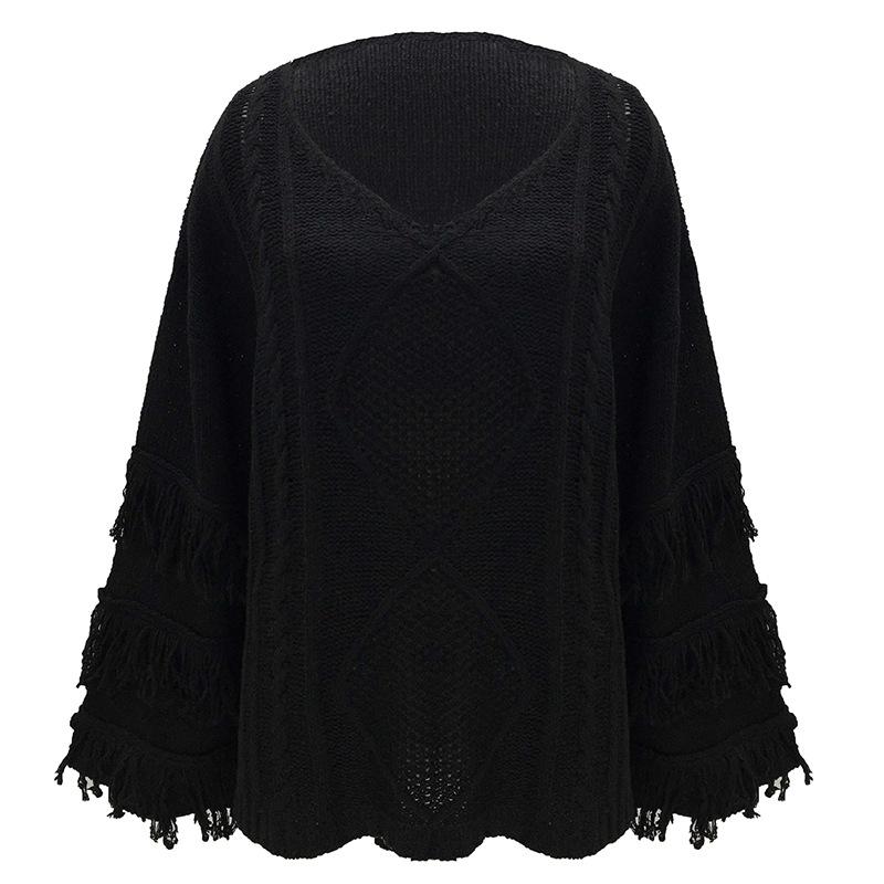 Europe and the United States new sweater round neck long-sleeved tassel solid color sweater shirt women