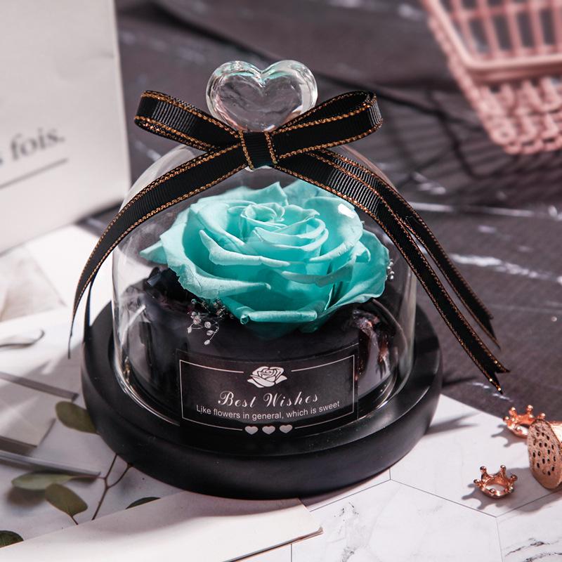 Eternal Flower Box Glass Cover for Christmas Valentine''s Day Gift Birthday Gift Red Preserved Roses