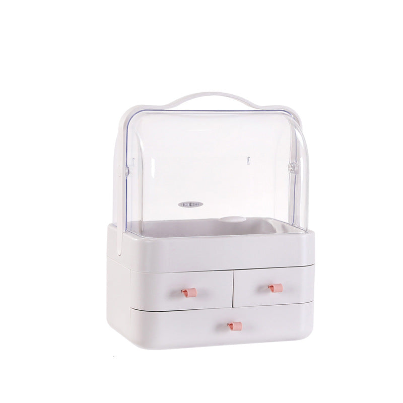 Caja de almacenamiento de maquillaje con cubierta de polvo de doble puerta