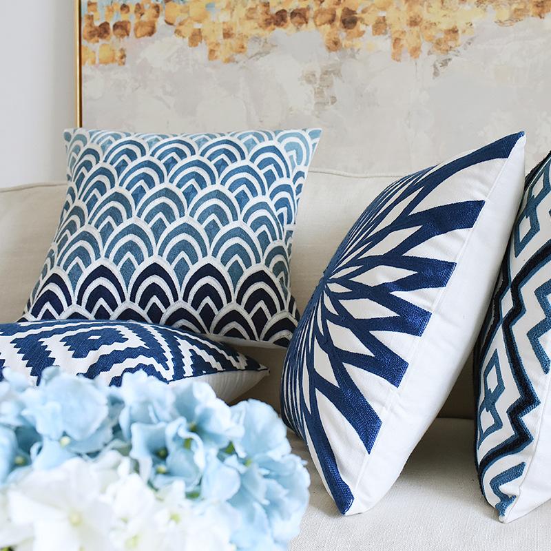 Blue and white embroidered waist pillowcase