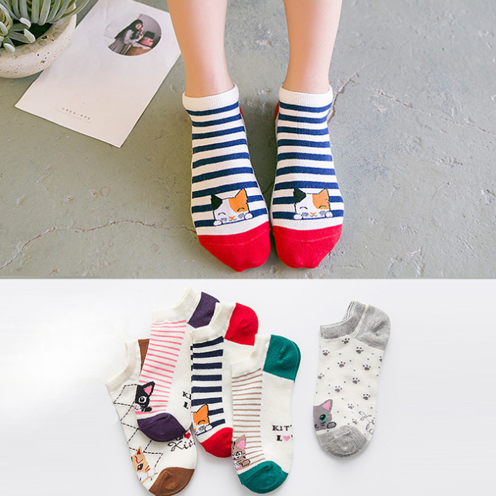 5 pair High Quality Cute Cat Striped Women Socks