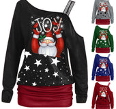 Christmas Print One Shoulder Strap T-Shirt