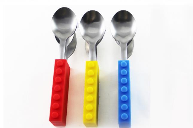 3PCS Creative bricks silicone stainless steel Portable Travel Kids Adult Cutlery Fork Picnic Set Gift for CHild Dinnerware