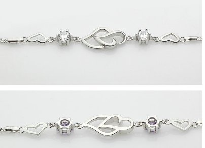 pulsera de doble corazón S925 plata