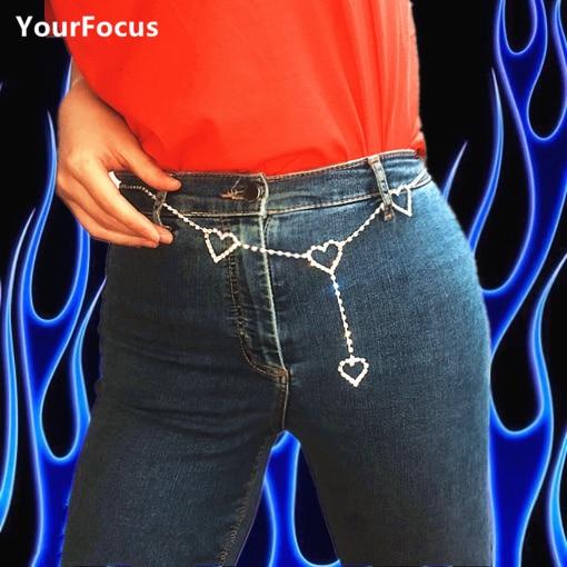 New 90s vintage flash drill heart waist chain cute bling bling night club disco belt