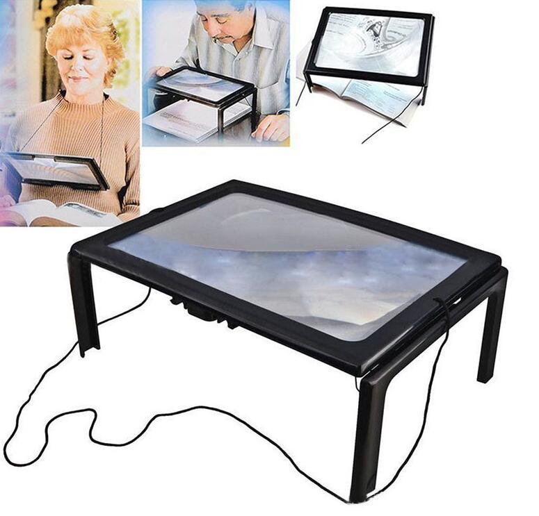 Desktop Magnifying Glass With 4 Led Lights Ultrathin A4 Full Page Large Reading Magnifier The Good Gift For Elders HY52