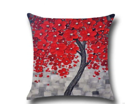 Three-dimensional oil painting trees flowers cotton cushion cushion pillowcase car waist cushion cover