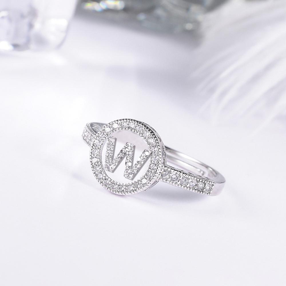 Women's letter adjustable zircon ring