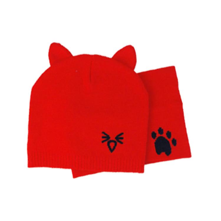 2Pcs/Set Warm Baby Hat Scarf Knitted Protect Ear Baby Boys Girls Hat Winter Beanie Scarves Suits Cartoon Cat Newborn Cap