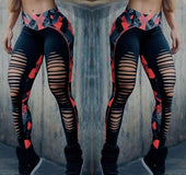 2020 spring and summer sexy color matching printed hollow sports pants