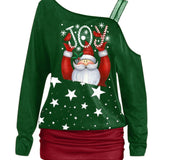 Christmas Print One Shoulder Strap T-Shirt