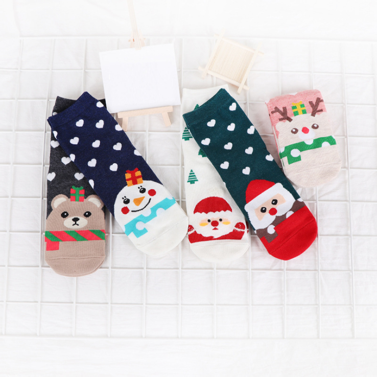Ladies Christmas Socks Cartoon Santa Animals Cute Female Students in Tube Long Waist Socks Cotton