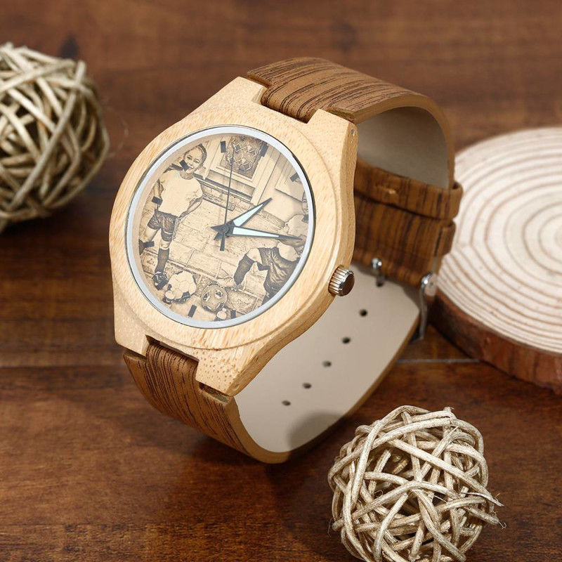 Reloj Fotográfico De Bambú Grabado Para Mujer
