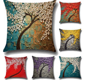 Three-dimensional oil painting trees flowers cotton cushion cushion pillowcase car waist cushion cover