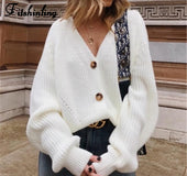 V-neck knit cardigan