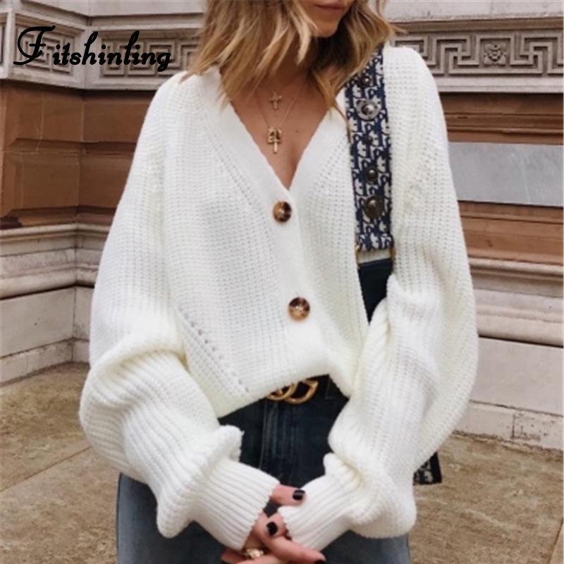 V-neck knit cardigan