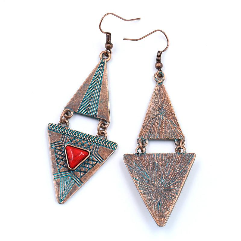 Double-layered triangular turquoise earrings