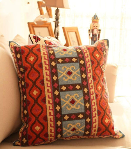 Embroidered floral vintage pillow