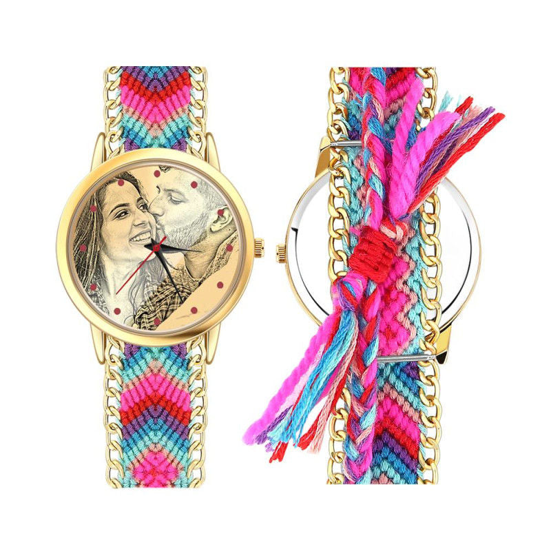Reloj Grabado Para Mujeres Cuerda Trenzada De Color