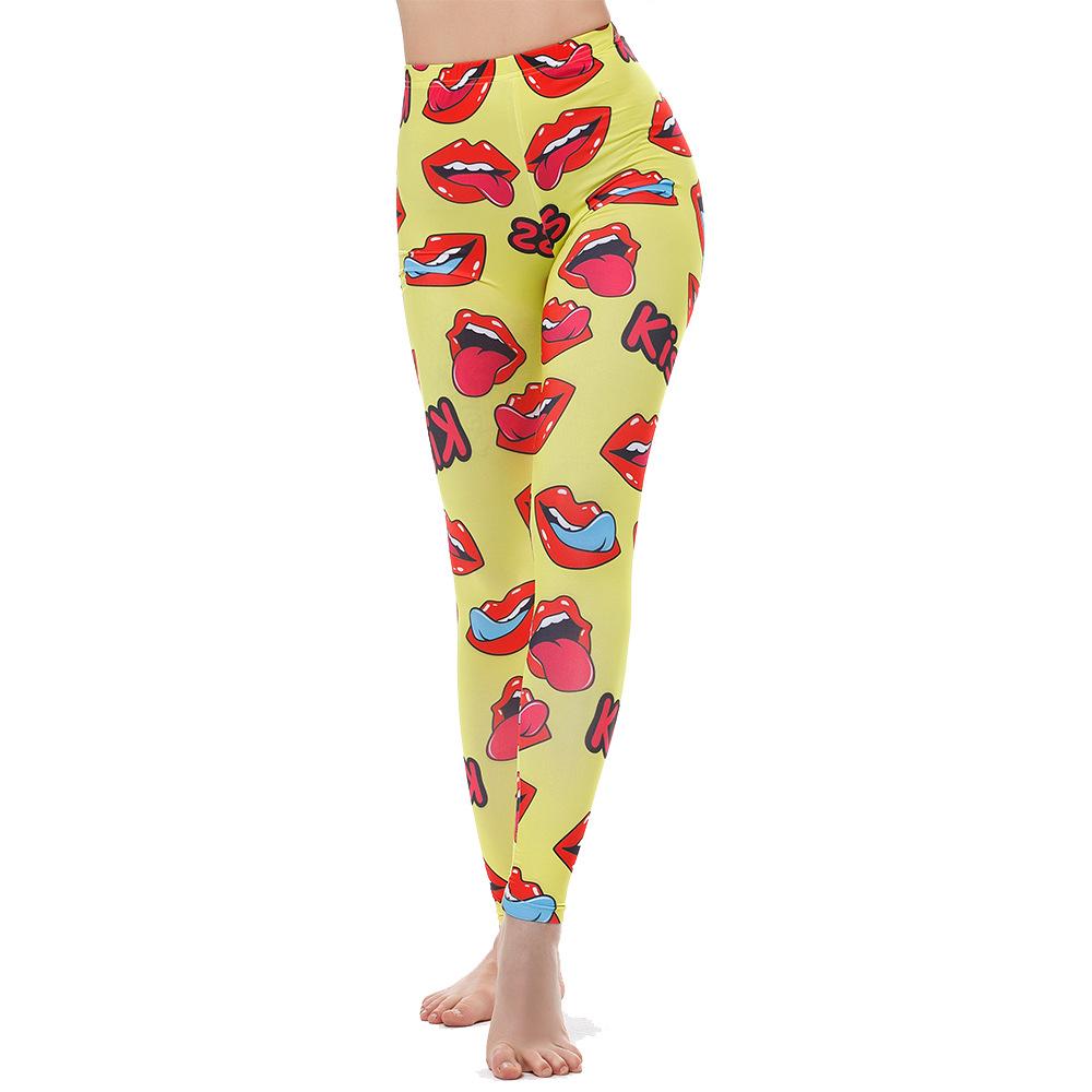 3D red lip print leggings Europe and the United States hip fitness yoga pants printed tights