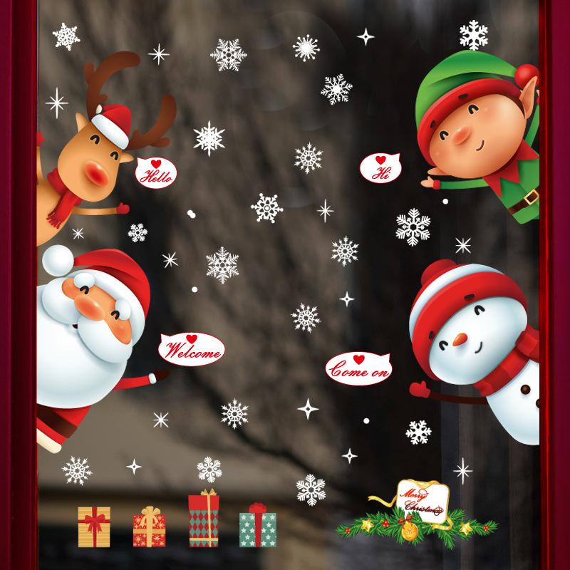Christmas Snowflake Wall Sticker Window Glass Santa Snowman Elk Elf Gift Sticker Mural For Kids Room Door Home Decor