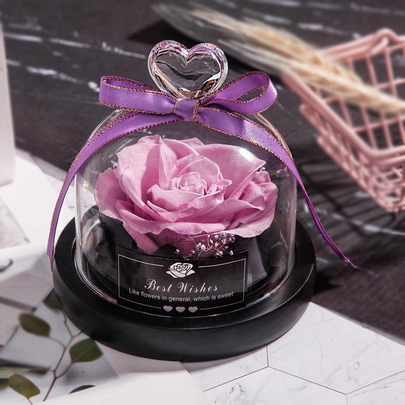 Eternal Flower Box Glass Cover for Christmas Valentine''s Day Gift Birthday Gift Red Preserved Roses