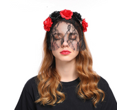 rose flower lace veil Halloween headband party Christmas day headband
