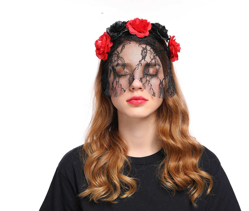 rose flower lace veil Halloween headband party Christmas day headband
