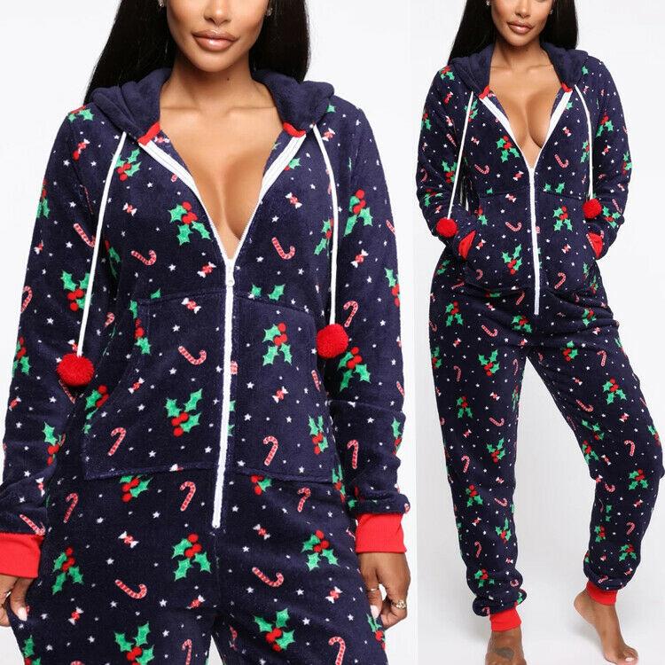 Christmas print hooded jumpsuit