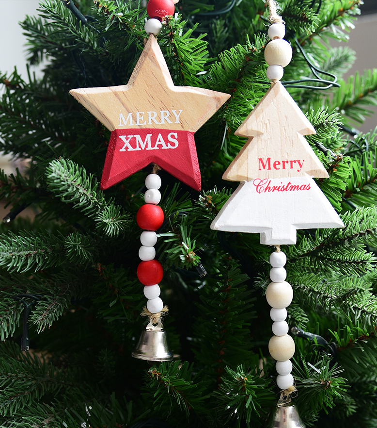 Nordic simple wooden Christmas tree elk pine cone Christmas pendant charm Christmas decoration