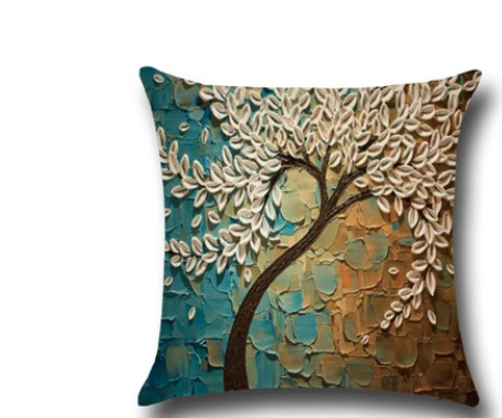 Three-dimensional oil painting trees flowers cotton cushion cushion pillowcase car waist cushion cover