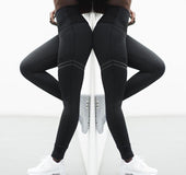 High waist solid color cross-border striped stretch yoga pants fitness bottoming nine points trousers