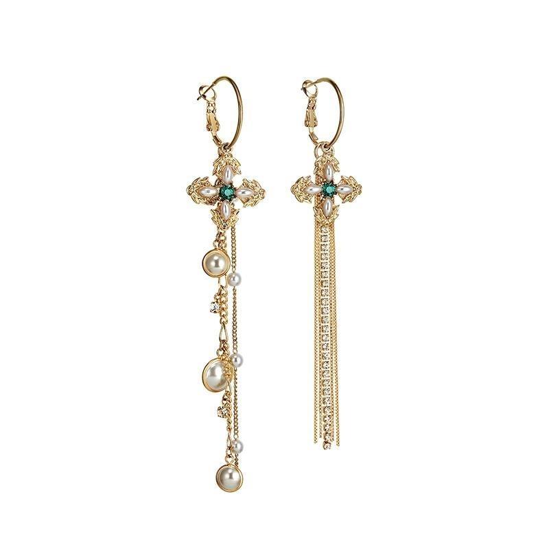 Vintage Asymmetric Pearl Tassel Earrings