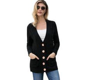 Europe and America coat twisted knit sweater button long sleeve pocket women's cardigan