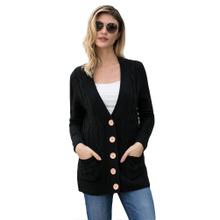 Europe and America coat twisted knit sweater button long sleeve pocket women's cardigan