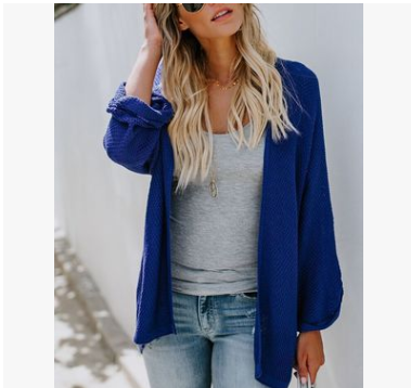 Autumn and winter  ins fashion solid color loose knit cardigan sweater women's jacket