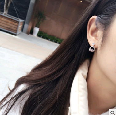 S925 hollow semi-circular zircon earrings fashion wild trend women's sterling silver jewelry