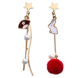 Sweet Cute Rabbit Hair Ball Asymmetric Earrings