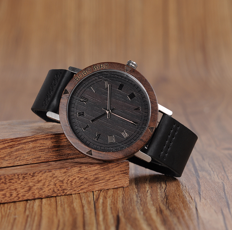 Bamboo wood leather belt men's watch