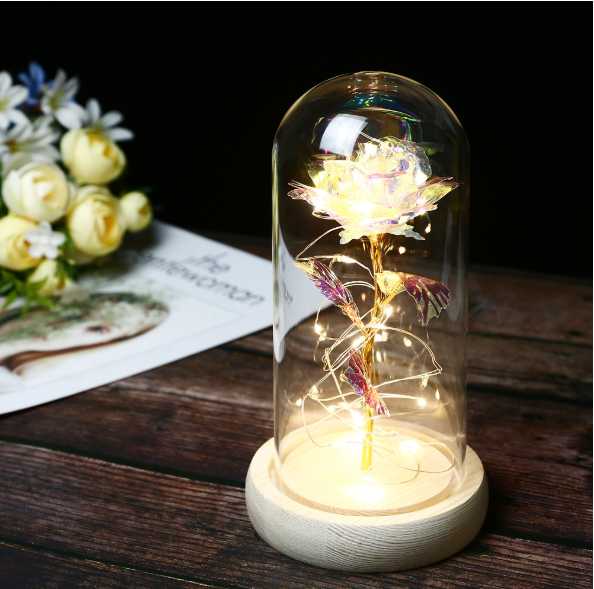 Smuxi LED Rose Wishing Bottle Festival Light Warm White Light Black/Beige Base Rose Flower Bottle Night Light Gift