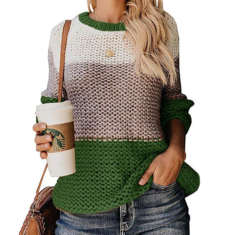 Thick line color matching pullover sweater women