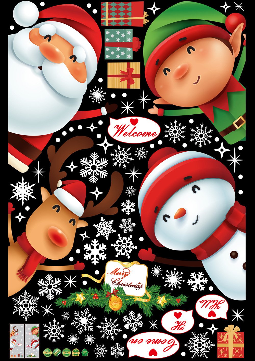 Christmas Snowflake Wall Sticker Window Glass Santa Snowman Elk Elf Gift Sticker Mural For Kids Room Door Home Decor