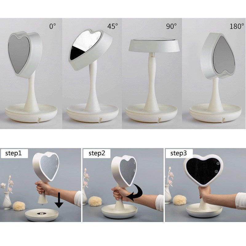 Espejo Corazón Luz Led Maquillaje