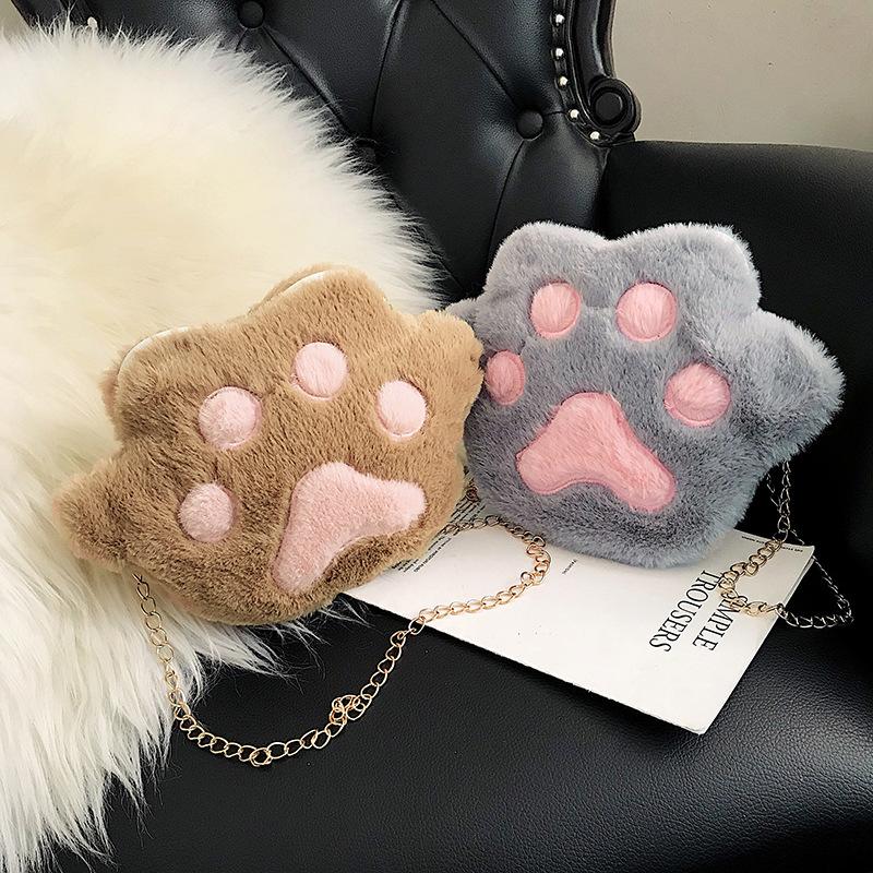 Plush bear paw cat claw shoulder messenger bag