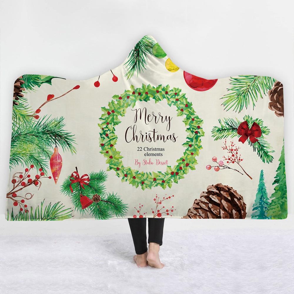 Christmas theme Hooded Blanket for Adult Sherpa Fleece Wearable Throw Blanket Microfiber Galaxy Bedding