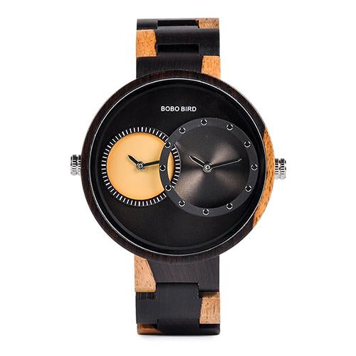 Thin Men Watch Wood Watches 2 Time Zone Display