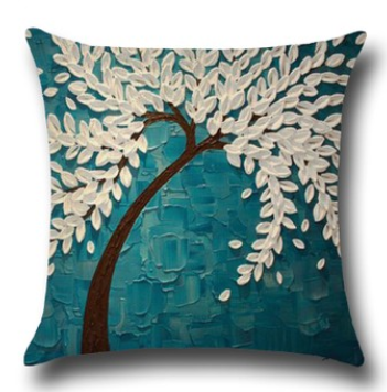 Three-dimensional oil painting trees flowers cotton cushion cushion pillowcase car waist cushion cover