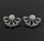 Lotus-shaped diamond-studded pierced earrings