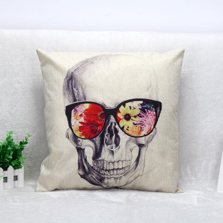 foreign trade hot cool colorful linen sofa pillow pillowcase on skull Home Furnishing wholesale custom