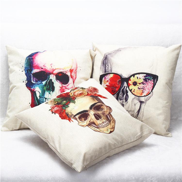 foreign trade hot cool colorful linen sofa pillow pillowcase on skull Home Furnishing wholesale custom
